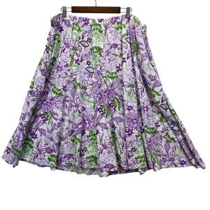 Woman Within Purple Floral Linen Blend Midi Skirt Plus Size 4X 34/36 Pockets